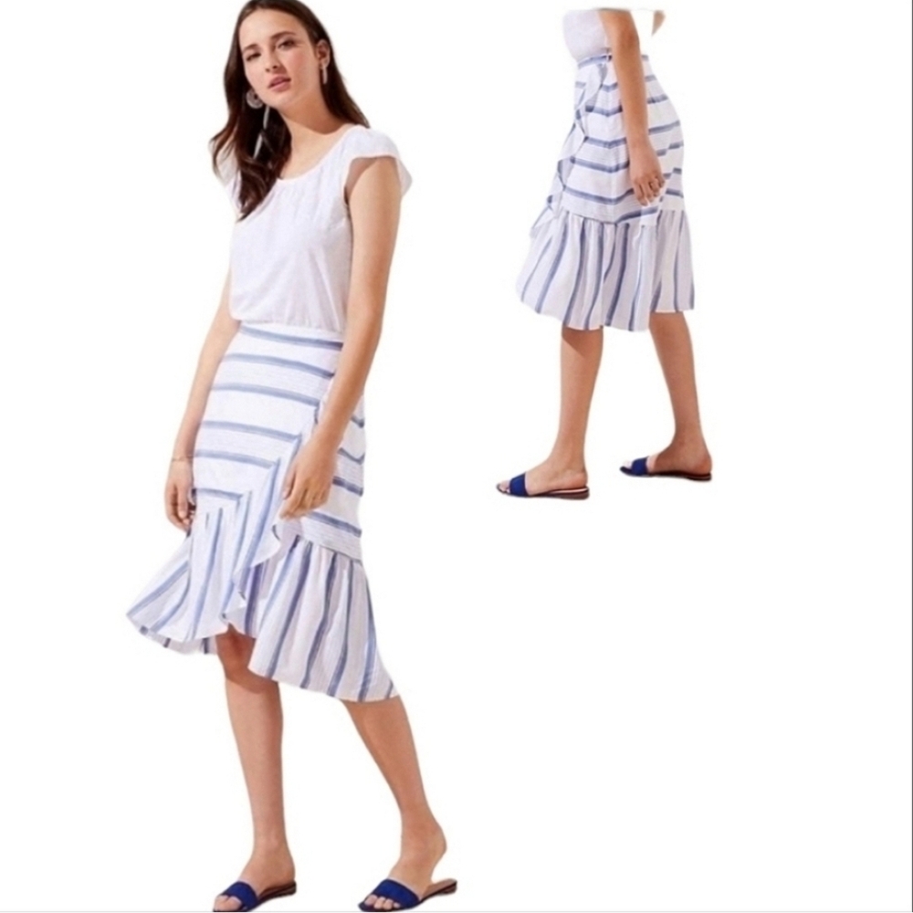 Ann Taylor LOFT Striped Ruffle Wrap Skirt Sz 12